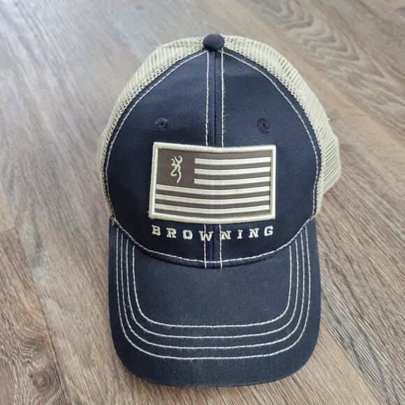 Browning Flag Mesh Black and Tan Adjustable Baseball Hat - Picture 1 of 6